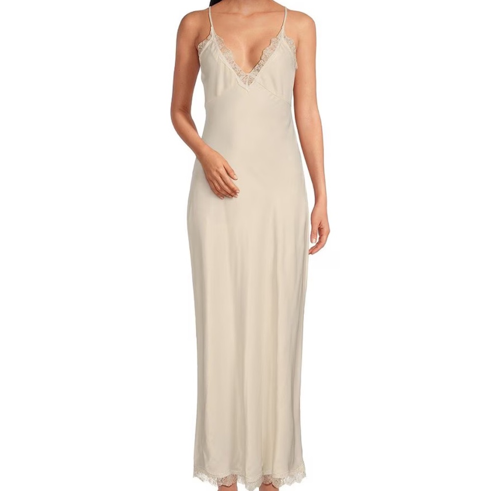 Gianni Bini x DANNIJO Colette Lace Trim V-Neck Sleeveless Maxi Slip Dress